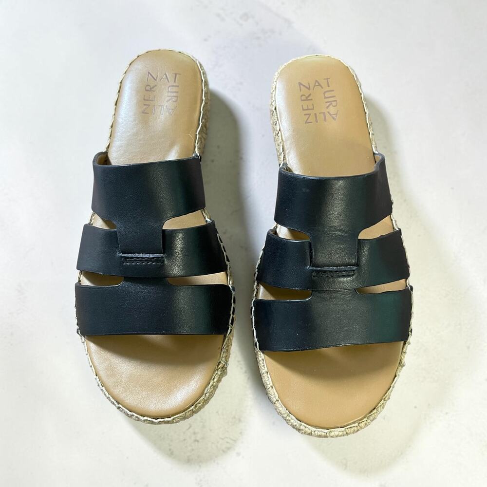 Naturalizer Sandals Women's Leather Slip On Comfort Shoes Flats Black Size 6.5